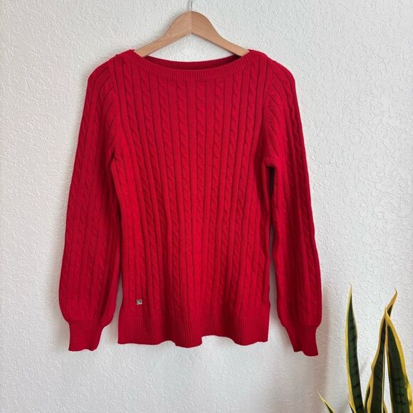 Ralph Lauren Red Cable Knit Cotton Sweater Size Medium - Picture 1 of 4